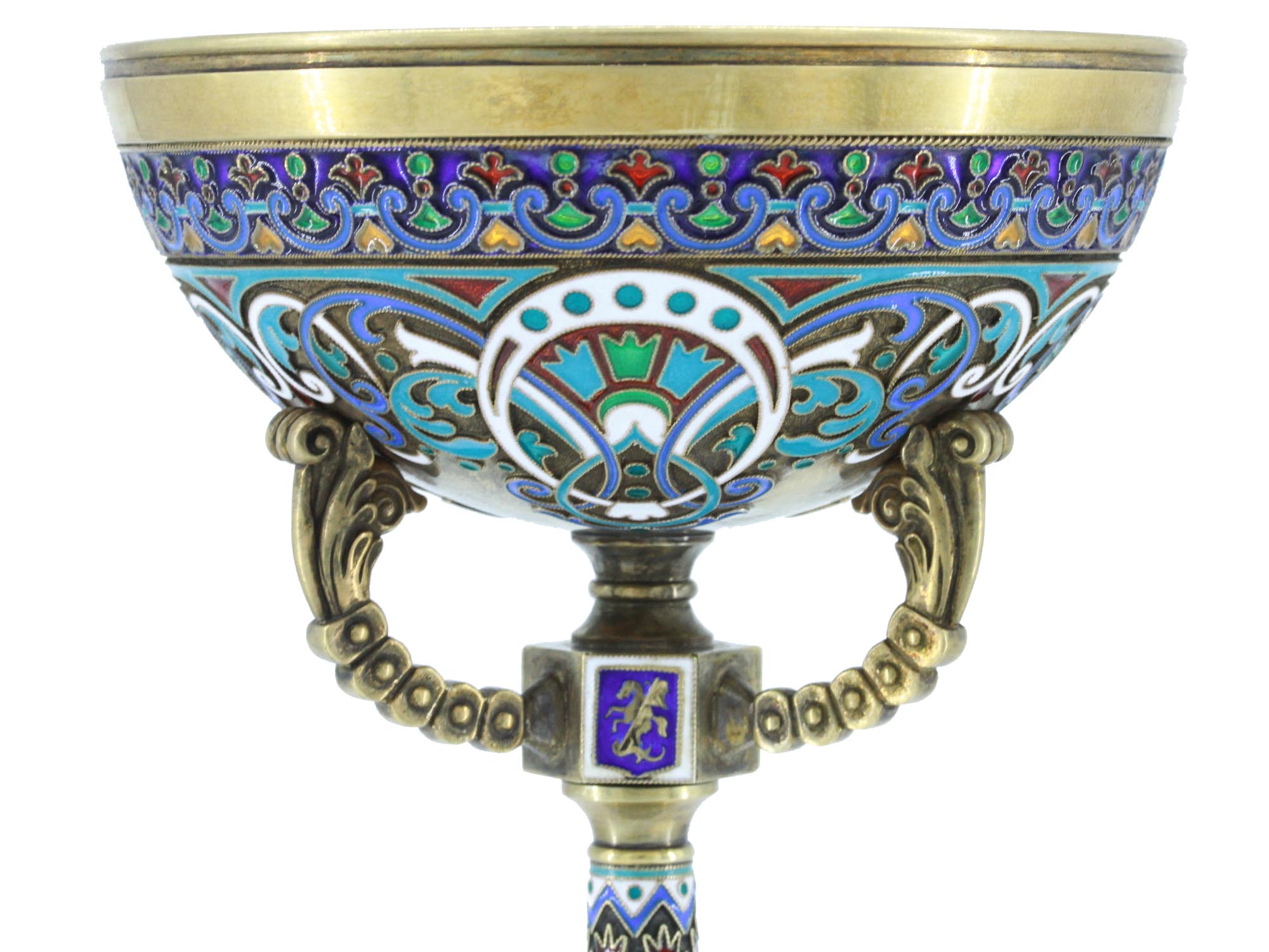 RUSSIAN GILT SILVER ENAMEL PLIQUE A  JOUR SHERBET PIC-4